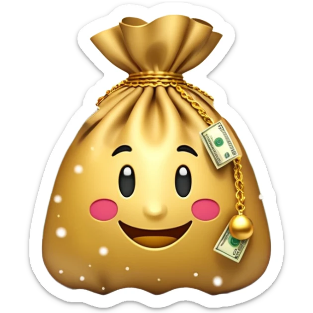 3D emoji style, money bag with dollar bills, New Year theme, snow particles, festive lighting, rich vibe, high detail, transparent background

 sticker