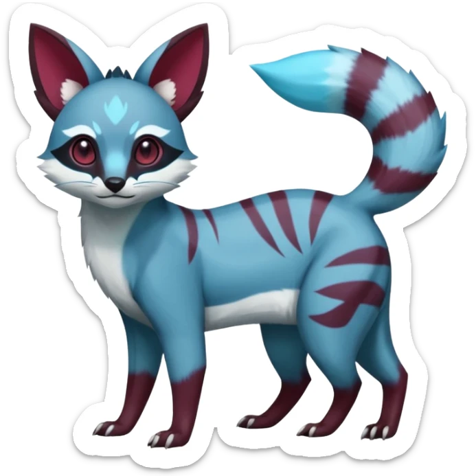 Rare realistic cool burgundy cute epic aesthetic colorful Amaura-Glaceon-Civet-Genet-species-Fakemon-hybrid-creature, with markings, full body sticker