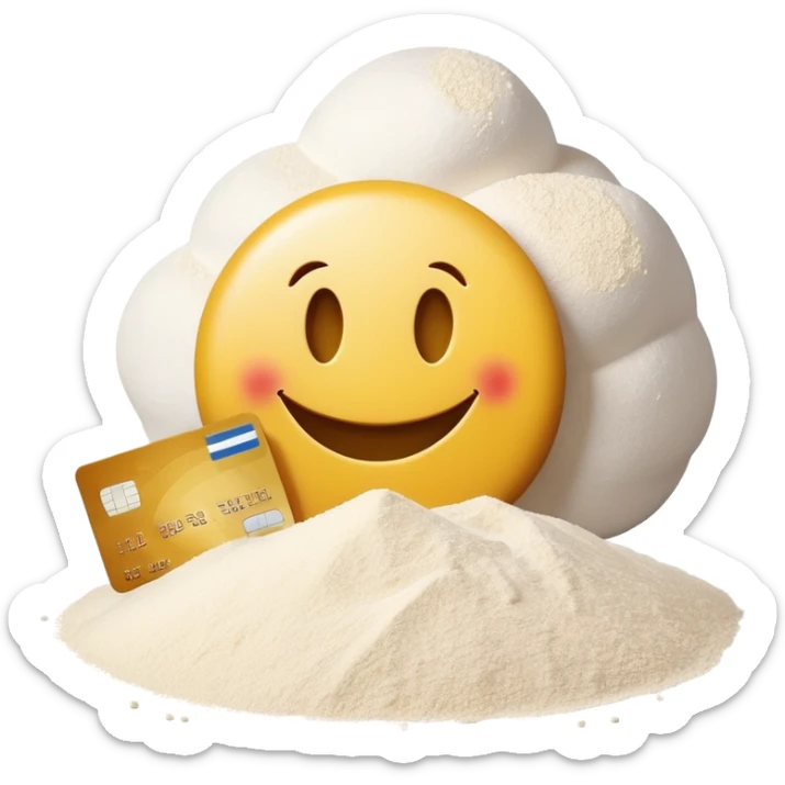 Smiley face with a credit card and pile of flours sticker
