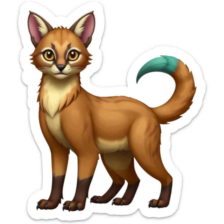 Colorful dark tropical exotic cute cool beautiful shiny beautiful fantasy-caracal-civet-genet-sergal-vernid-Gryphon-Cacomistle-Trico-oncilla-animal-Fakémon-hybrid-fursona (full body) sticker