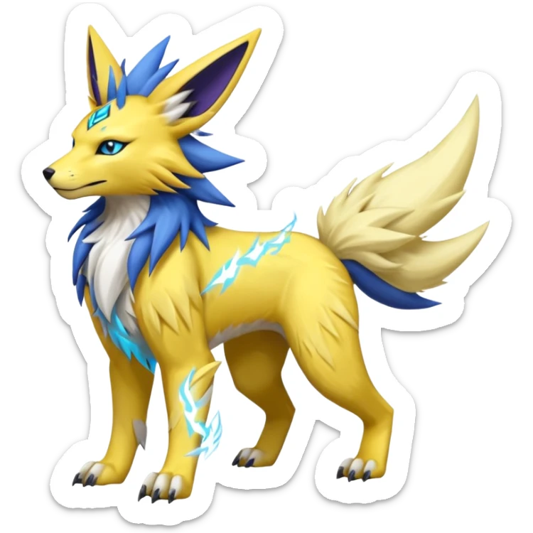 Feral Raikou-Jolteon-Renamon-Zeraora-Vernid-fusion-hybrid-creature, full body  sticker