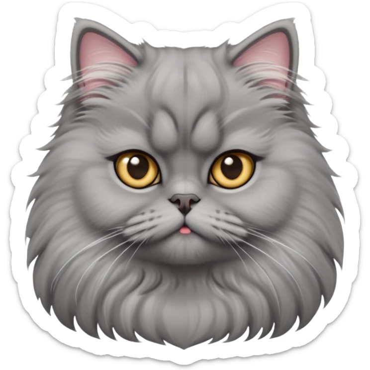 cinematic-adorable-big-eyed-fluffy-grey-persian-cat-portrait-emoji,-head-tilted-playfully-with-a-sweet-expression,-fluffy-grey-fur,-simplified-yet-irresistibly-cute-features-with-large,-expr sticker
