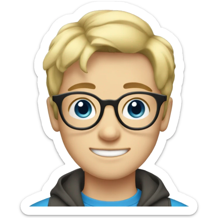 Blonde teen boy with medium short middle parted hair,blue eyes, round Glasses sticker