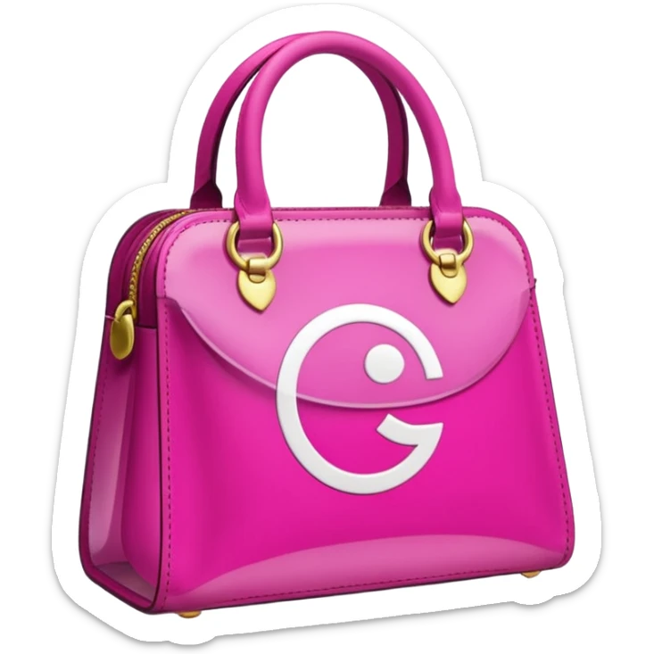 "Bolsa fucsia con asas, logo blanco de DRUNI PERFUMERÍAS, estilo emoji, fondo transparente" sticker
