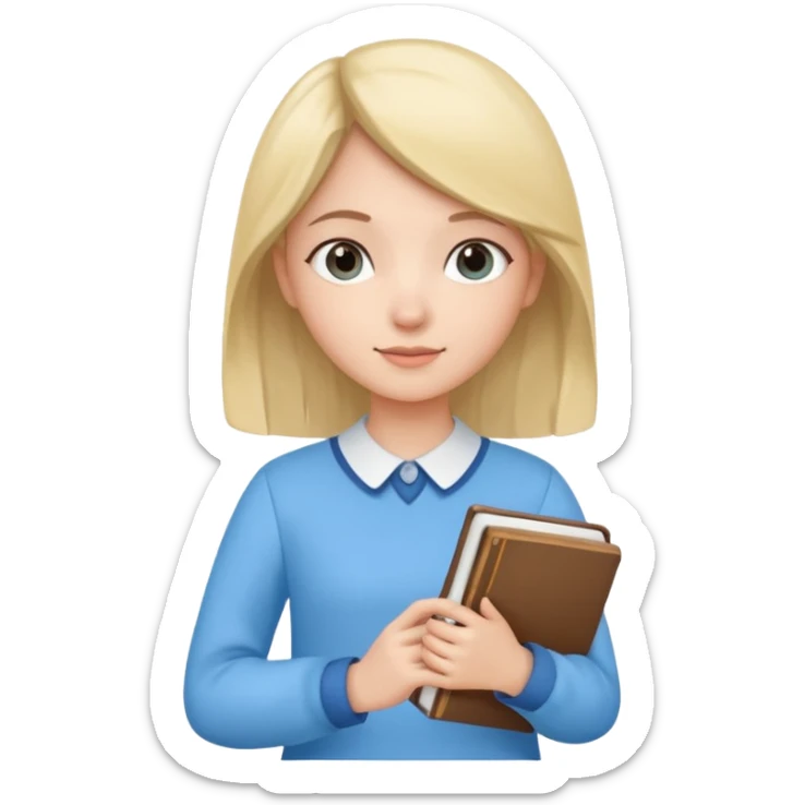 cute girl, glass, smart, Sky-blue colored clothing,
holding a book in one arm and a pen in the other hand.Holding a pen in the right hand as if teaching. sticker