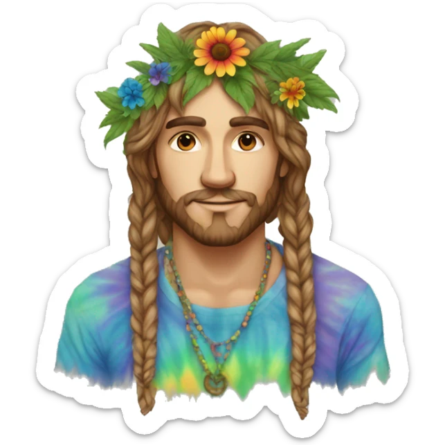 Tie dye hippie person flower crown tattoos hemp leaves sticker