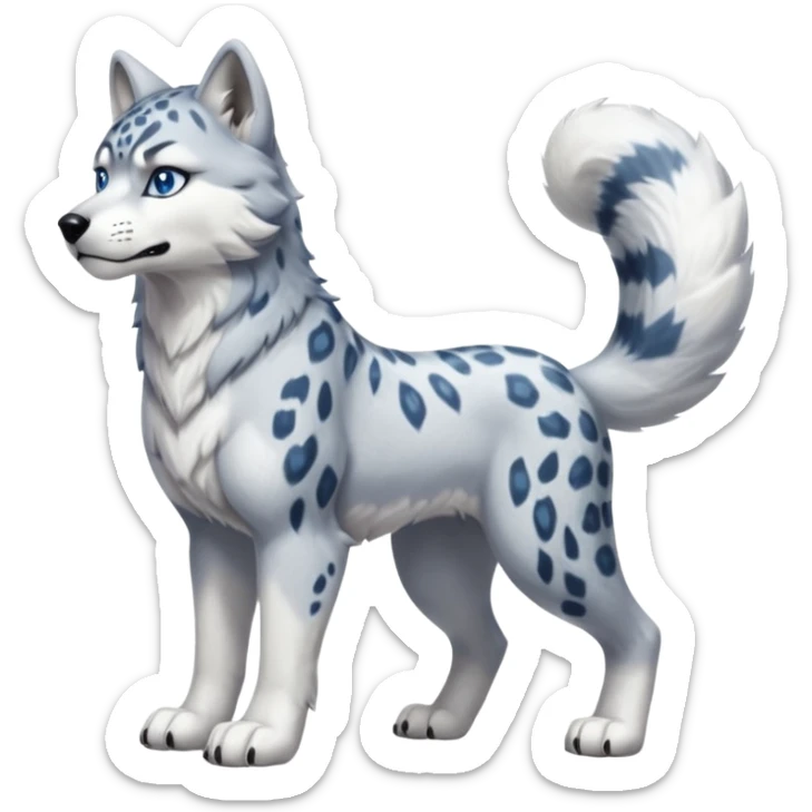"Schnolf"-"TaniDaReal"-Husky-Snow-leopard-wolf-hybrid-fusion-animal-creature, full body sticker