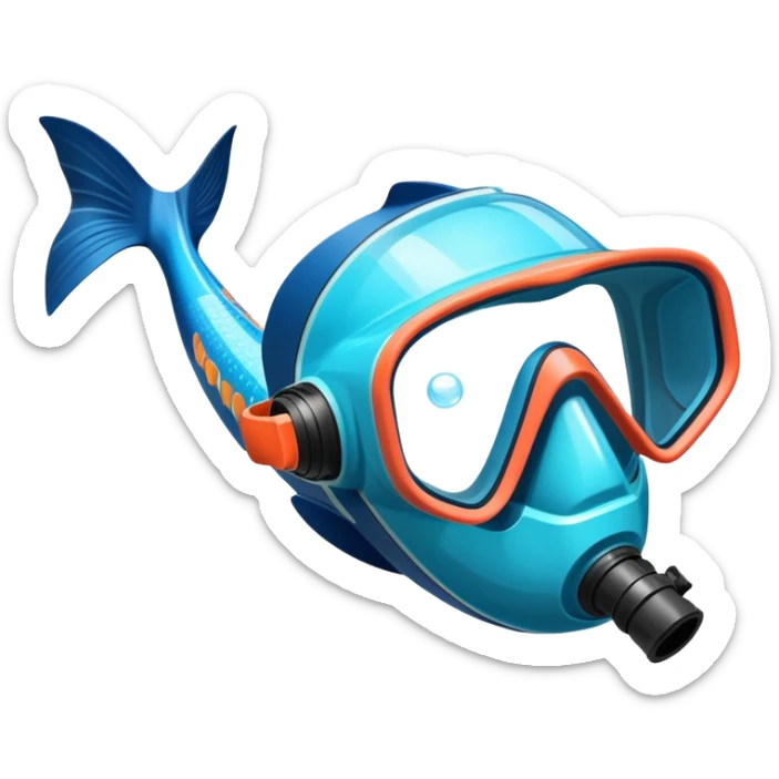 An icon featuring a close-up of a freediving mask and snorkel, with a breath-holding diver's fins, set against a vibrant underwater world. The design includes coral reefs, fish, and bubbles, symbolizing the serene beauty and thrill of freediving. Transparent background highlights the calm sticker