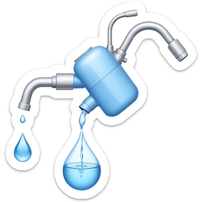 “Flat icon-style emoji of a water purifier with a simple faucet and water droplet, white and blue colors” sticker