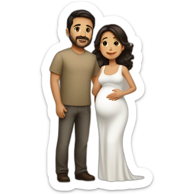Latin Pregnant woman dark brown medium long hair and husband no mustache,not beard with short dark brown haircut sticker