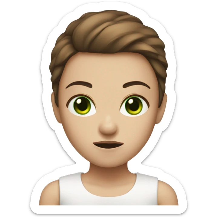 Girl with white skin, green eyes, angry brown hair sticker