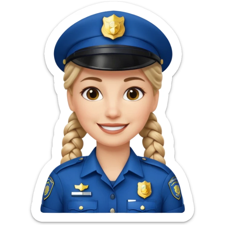 white woman, braided hair, wear police's uniform sticker