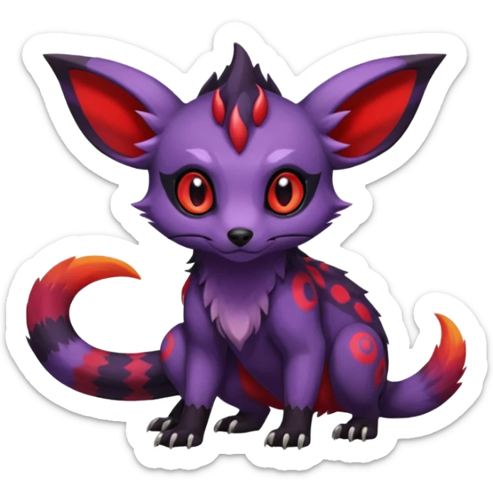 Rare exotic cute epic aesthetic gothic colorful Salandit-Eevee-Civet-species-Fakemon-hybrid-creature, with markings, full body sticker