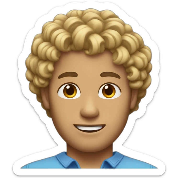 Man with curly brown hair and blond ends but no mustache and with a tan skin  sticker