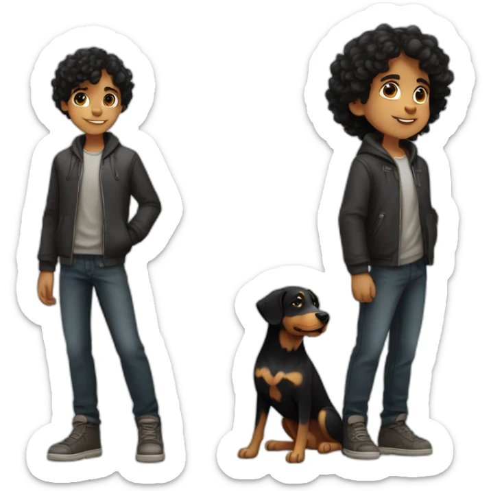 Slavic Boy with curly Black Hair with dog Entlebucher zennenhund sticker