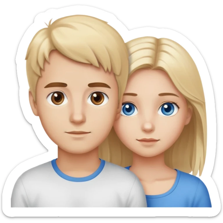 Brother and sister, brother has brown eyes and hair and sister has blond hair and blue eyes sticker