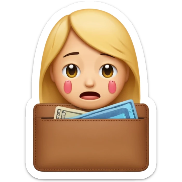 emoji that has no job and is crying with a open wallet and no money in it sticker