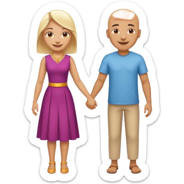 Naked bald Indian man and naked blonde woman holding hands sticker