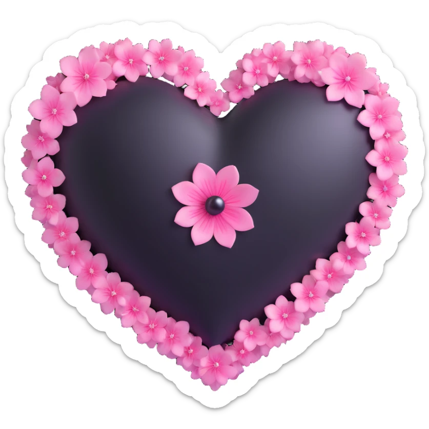 goth sakura heart, black heart with pink sakura petals, magical sparkles, no background sticker