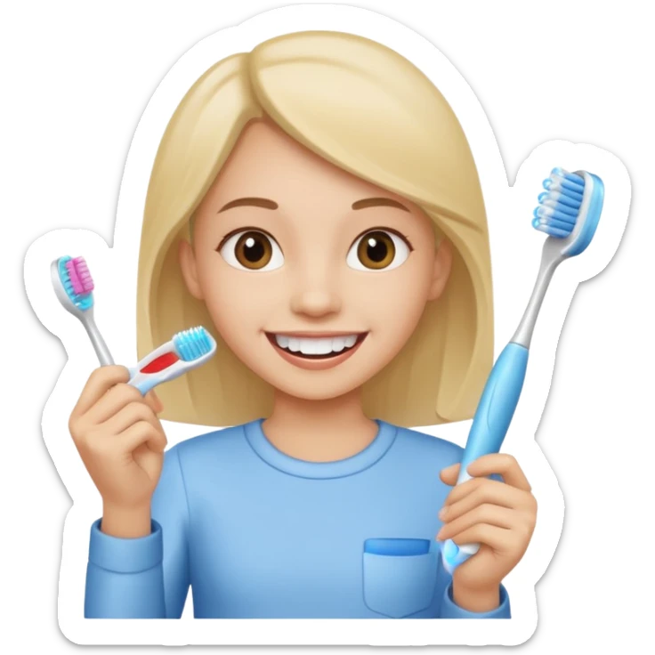 dentist girl with a toothbrush in one hand and a smiling tooth in the other sticker