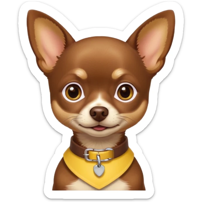 Chihuahua color chocolate con las patitas y pecho color café claro, un pequeño collar amarillo  sticker