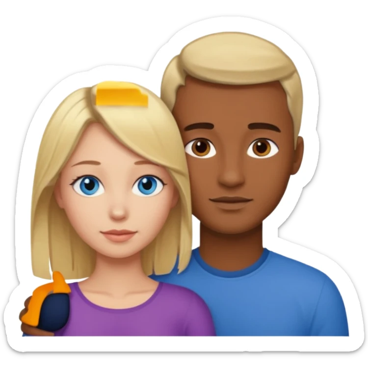 blonde hair blue eyes woman embracing a taller man who has brown skin and dark brown hair sticker