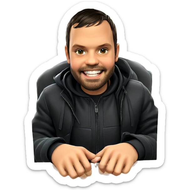 smiling boy in black jacket sticker