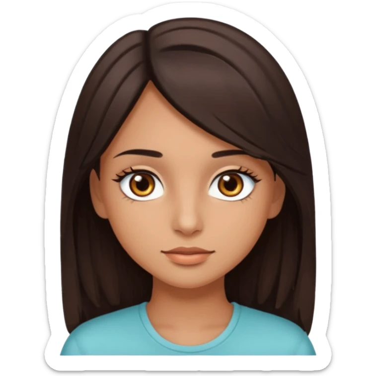 girl with brown eyes, long eyelashes, layerd mid length hair dark brown, tanned skin sticker