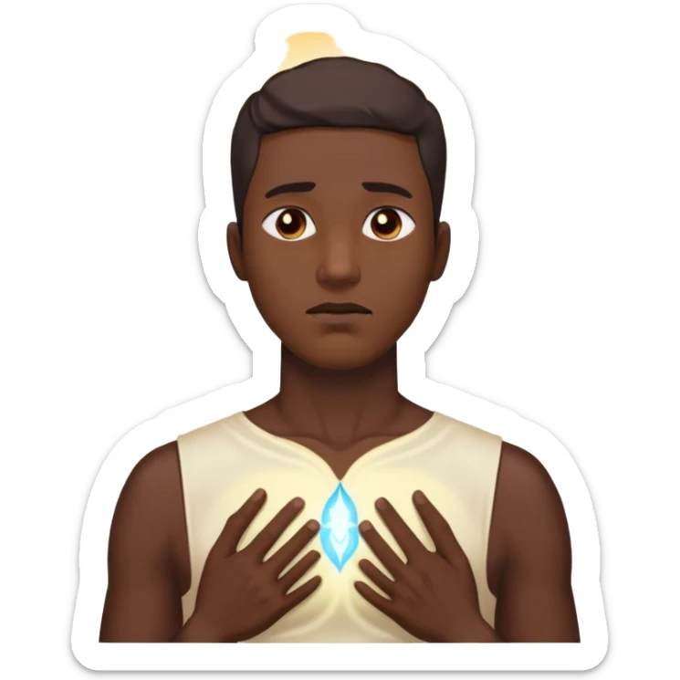 transition from a man with a spiritual pain on his chest growing up to a man with a soul glowing on his body representing his healed version karmically sticker