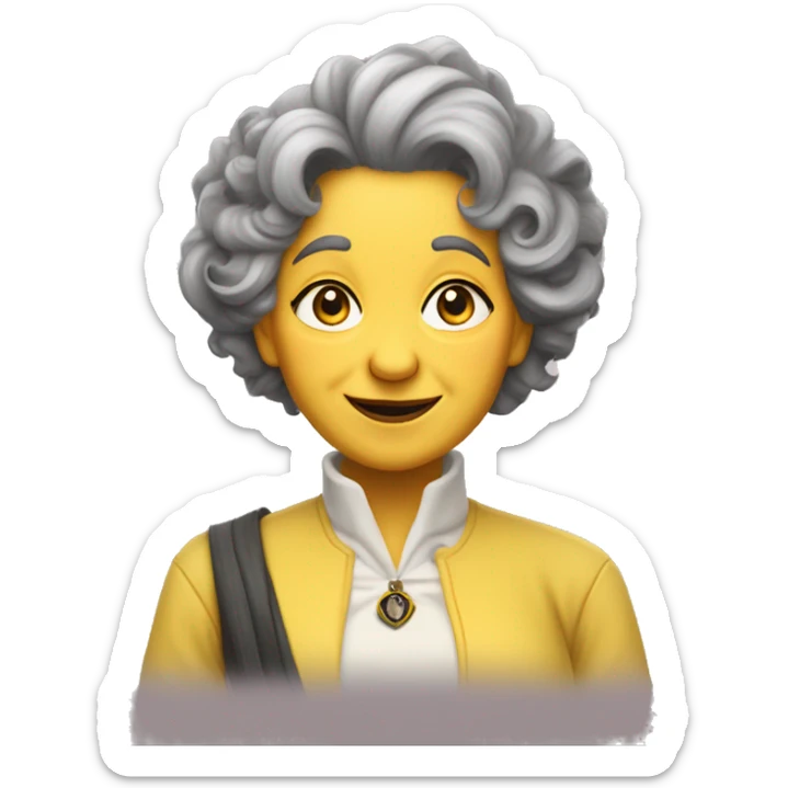old, curvy woman, hufflepuff, grey and curly and wild hair, madame sprout, mot amused sticker