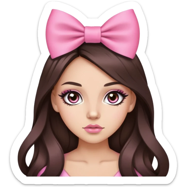 pretty pink bow long hair brunette baddie with eyeliner and brown eyes sticker