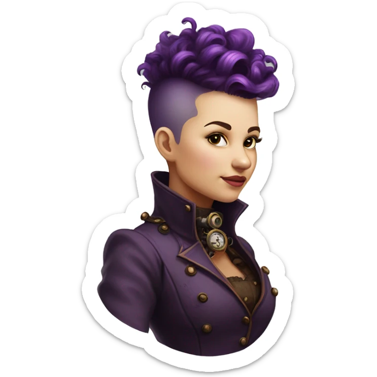 steampunk profile short mohawk purple Victorian wavy  on Caucasian girl with small nose round fat face sticker