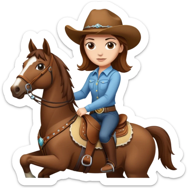 white girl with brown hair riding a western horse sticker