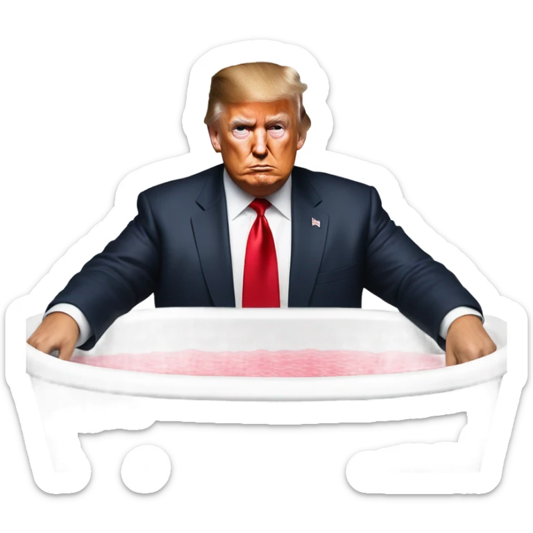 President Donald Trump wearing a suit and red tie and Jason Tatum in the bath tub sticker