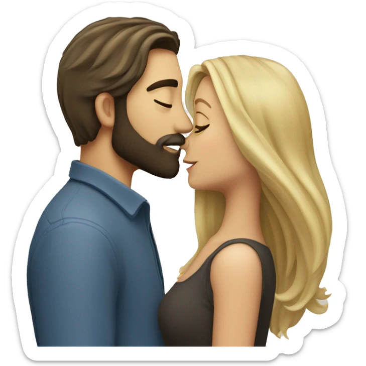 Brunette guy with beard kissing blond girl with long hair sticker