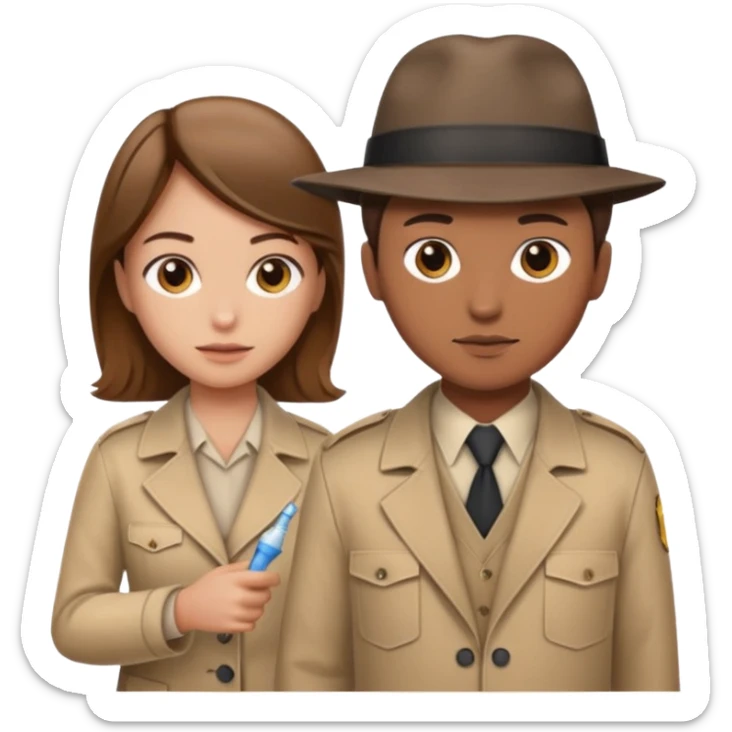 detective with beige clothing and brown hair interviewing suspect (girl) with cleaning clothing sticker