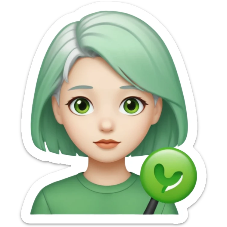girl with white hair and green hair clip sticker