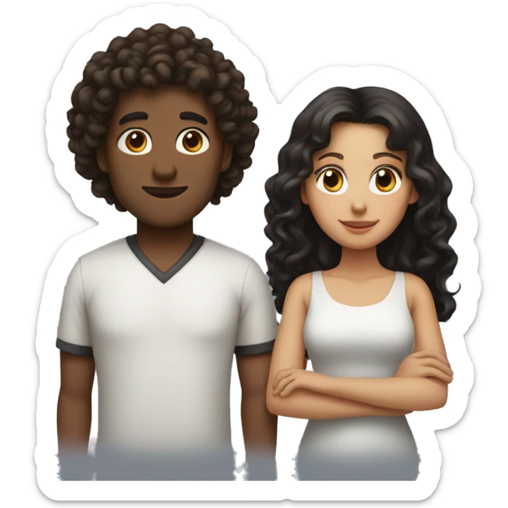 curlyhead man with brown hair and girl with black hair holding hands sticker