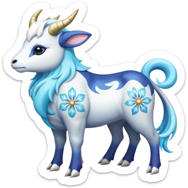 Shiny Glossy Pastel Light Divine Bovine Beautiful Floral Snowy Pretty Absol-Amaura-Suicune-Cobalion-fusion, full body sticker