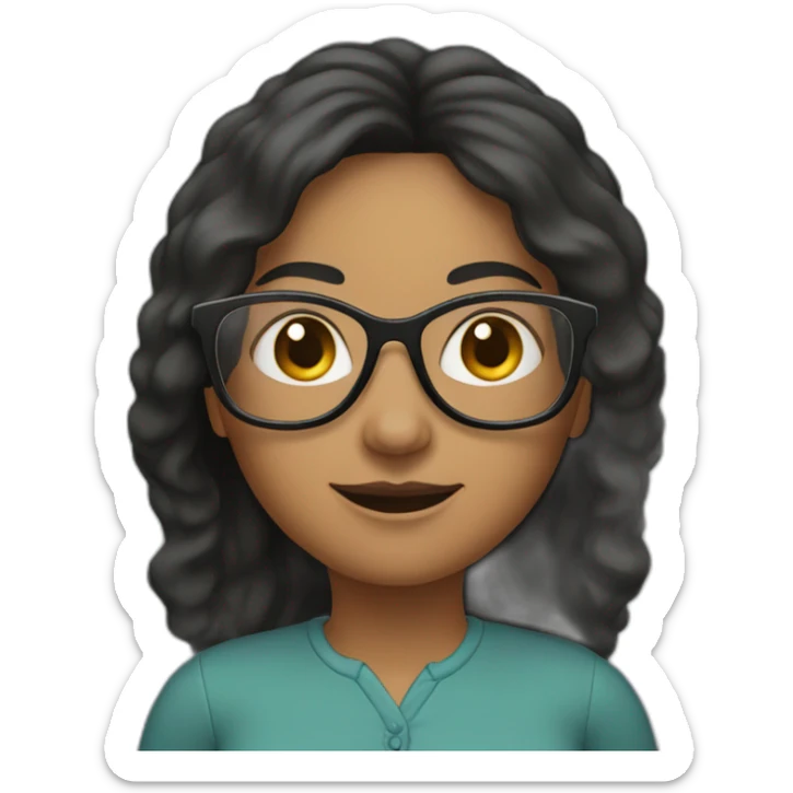 50 year old women with black midle long hair rond glasses sticker