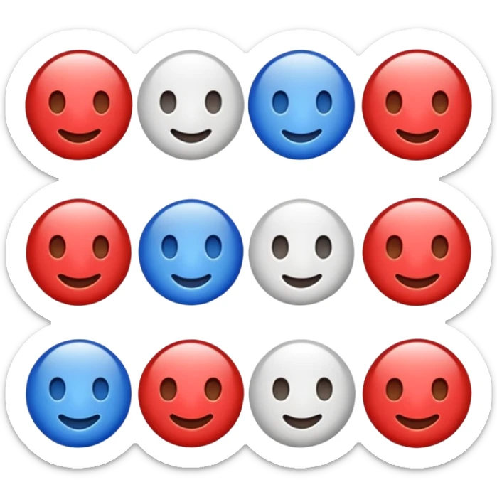 A high-quality emoji-style icon in red, white, and blue only (no other colors).
Smooth shading and highlights using only red, white, and blue, no gradients outside those colors.
No text, no symbols, no additional colors. sticker