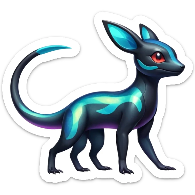Colorful Iridescent Exotic Salandit-Aurorus-Umbreon-Fakémon-hybrid-creature (full body)  sticker