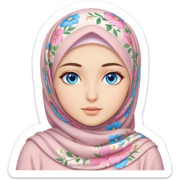 Turkish beautiful finish Konya girl blue eyes with hijab and pastel flowers dress sticker