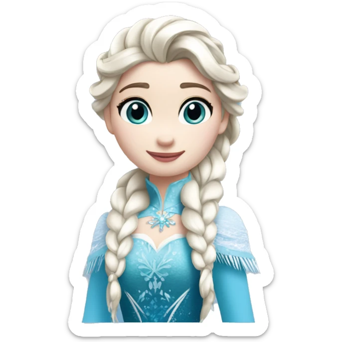 un pato con cuerpo azul, cabeza blanca y trenza con cabello blanco como Elsa de frozen sticker