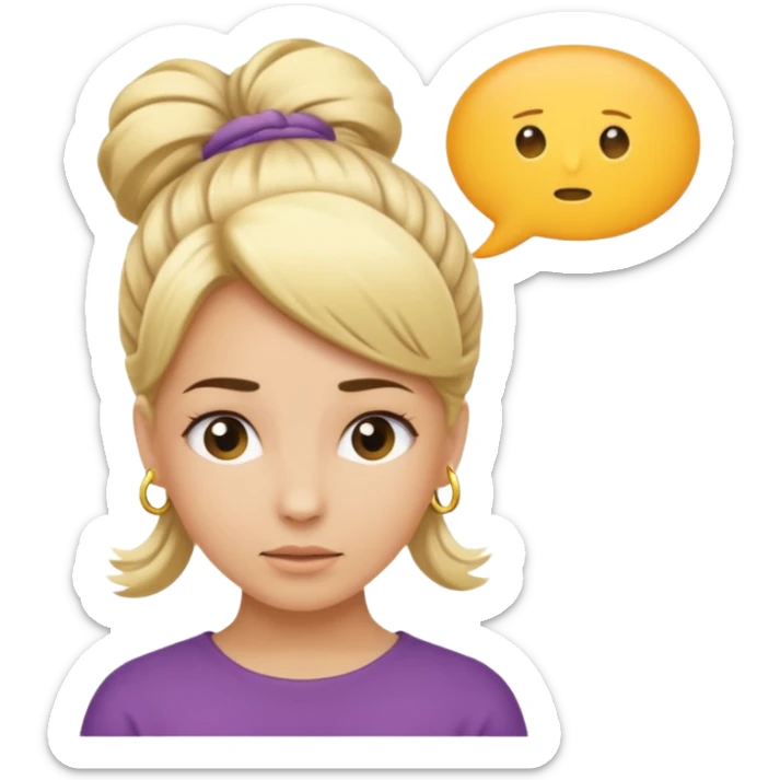 A blonde woman with her hair tied up, with a speech bubble that says "Ma, Cómo?" sticker