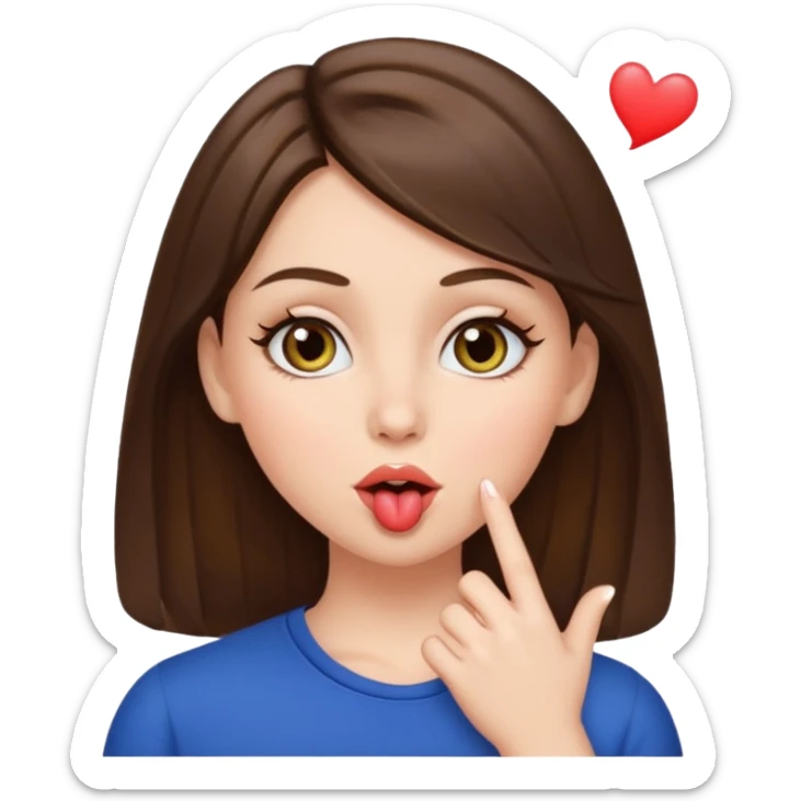 white girl with brunette hair and hazel eyes blowing a kiss sticker