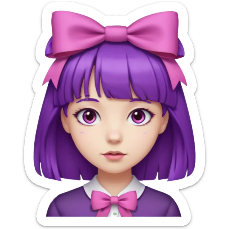 girl with bangs and purple hair and pink hairbow sticker