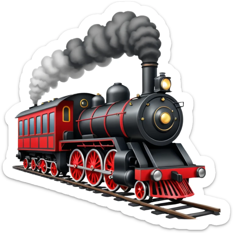 straight on view of an old-fashion steam train coming down the tracks sticker