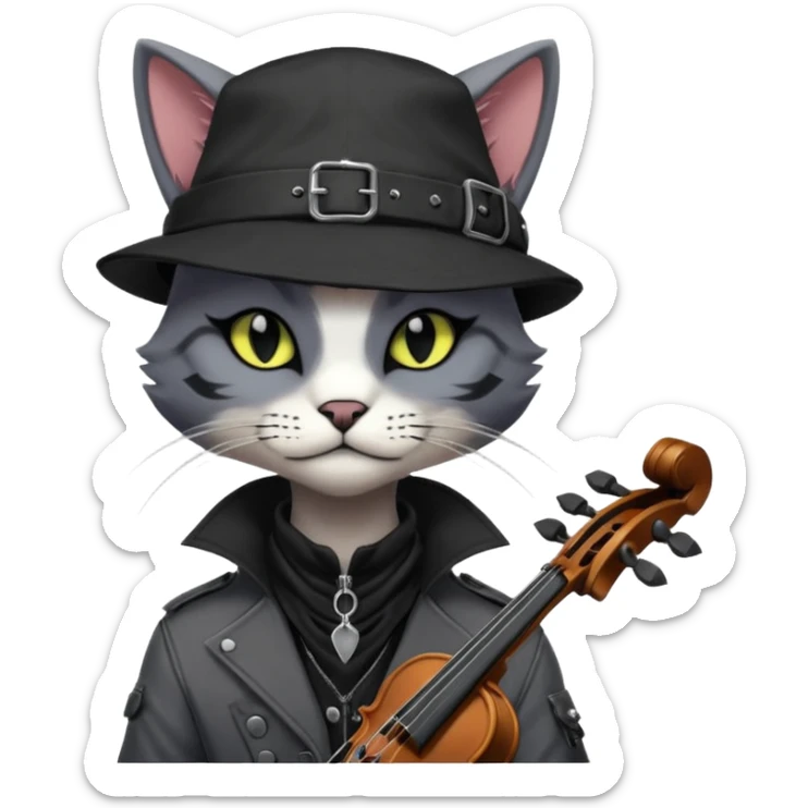 Edgy Beautiful Cool Anthro dark cat-fursona punk techwear fiddler hat sticker