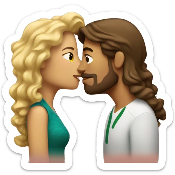 Couple kissing Mexican woman with long curly brown hair taller white man with short blonde hair sticker